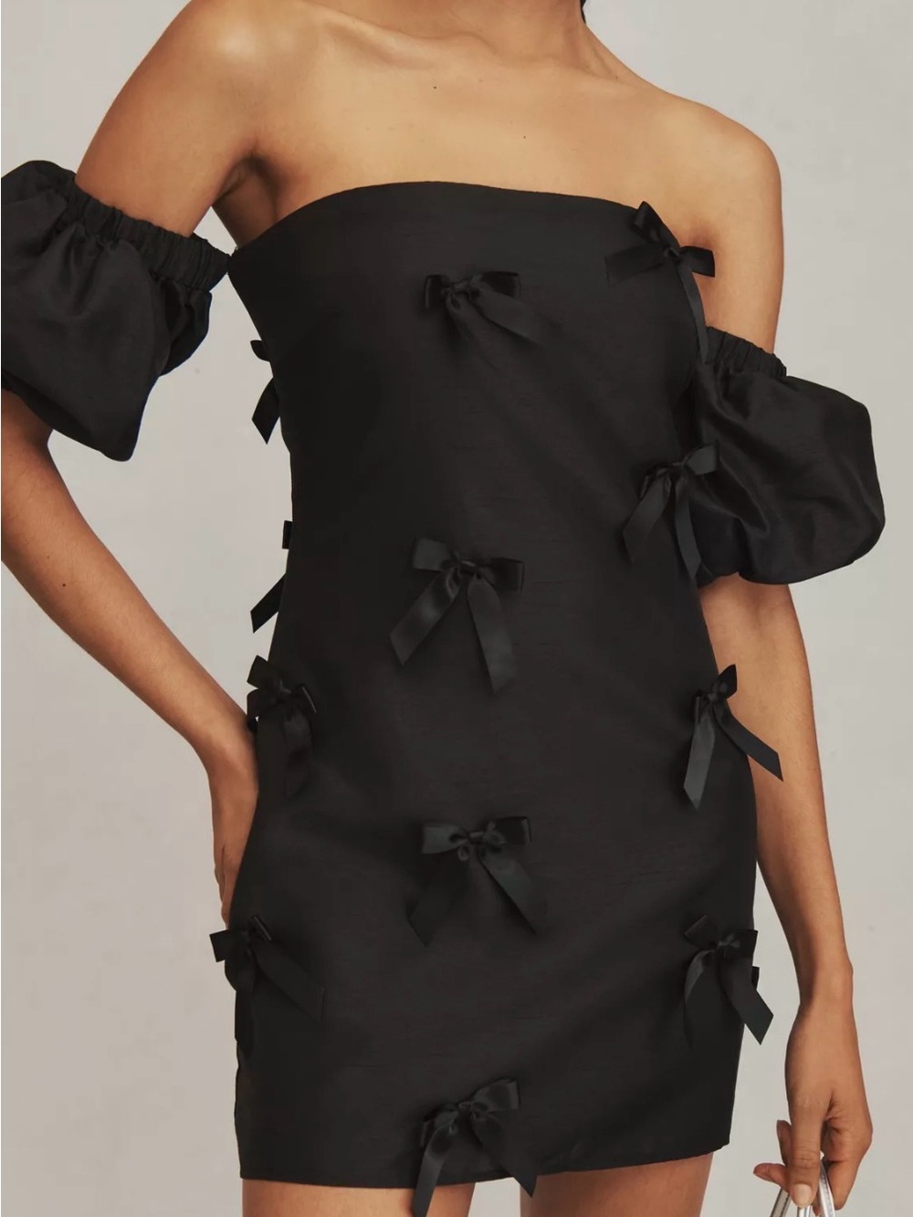 Hutch Black Strapless Mini Dress with Bow Accents